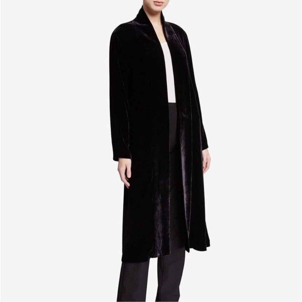 Eileen Fisher Longline Velvet Duster Cardigan Open Front Long